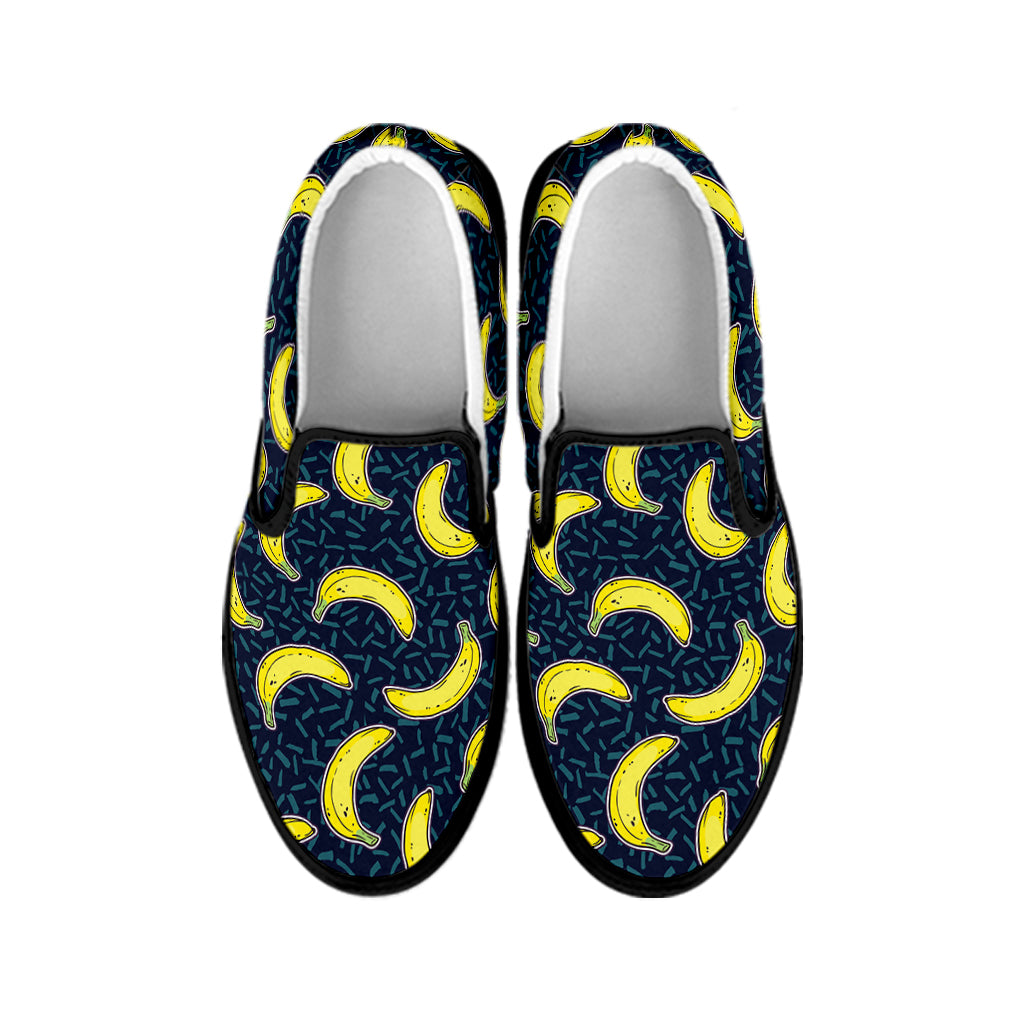 Banana Fruit Pattern Print Black Slip On Shoes