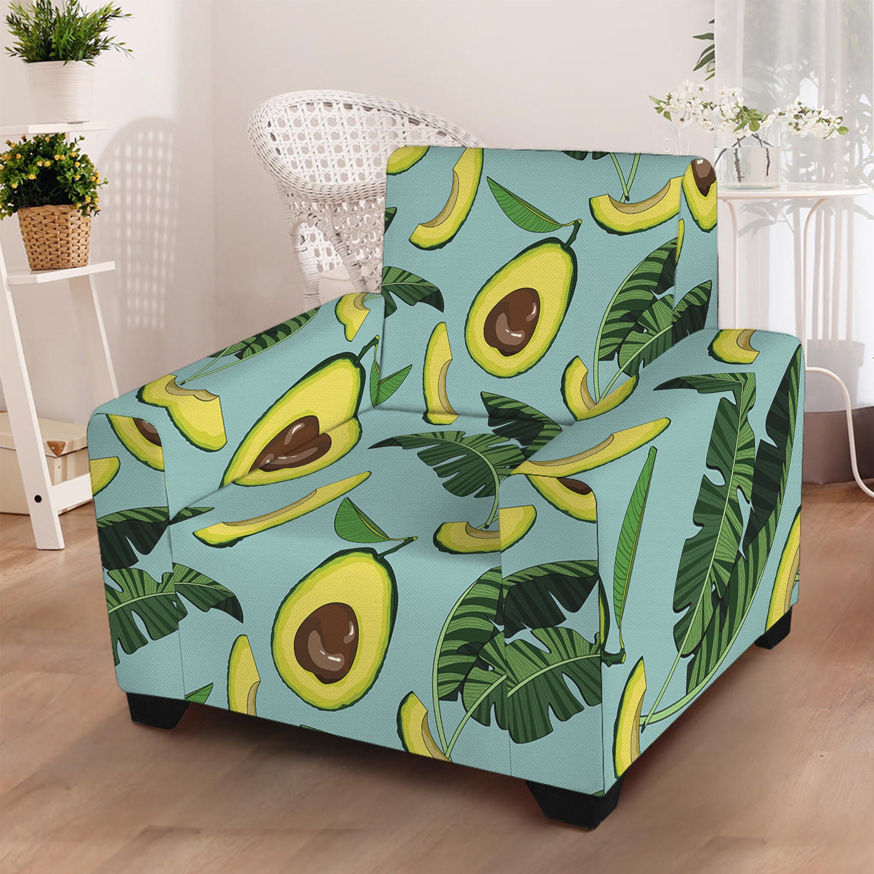 Banana Leaf Avocado Pattern Print Armchair Slipcover