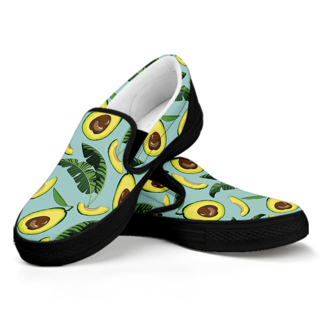 Banana Leaf Avocado Pattern Print Black Slip On Shoes