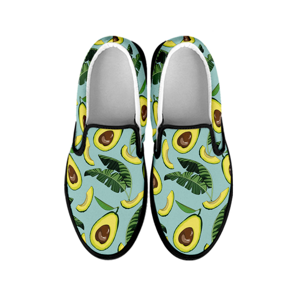 Banana Leaf Avocado Pattern Print Black Slip On Shoes