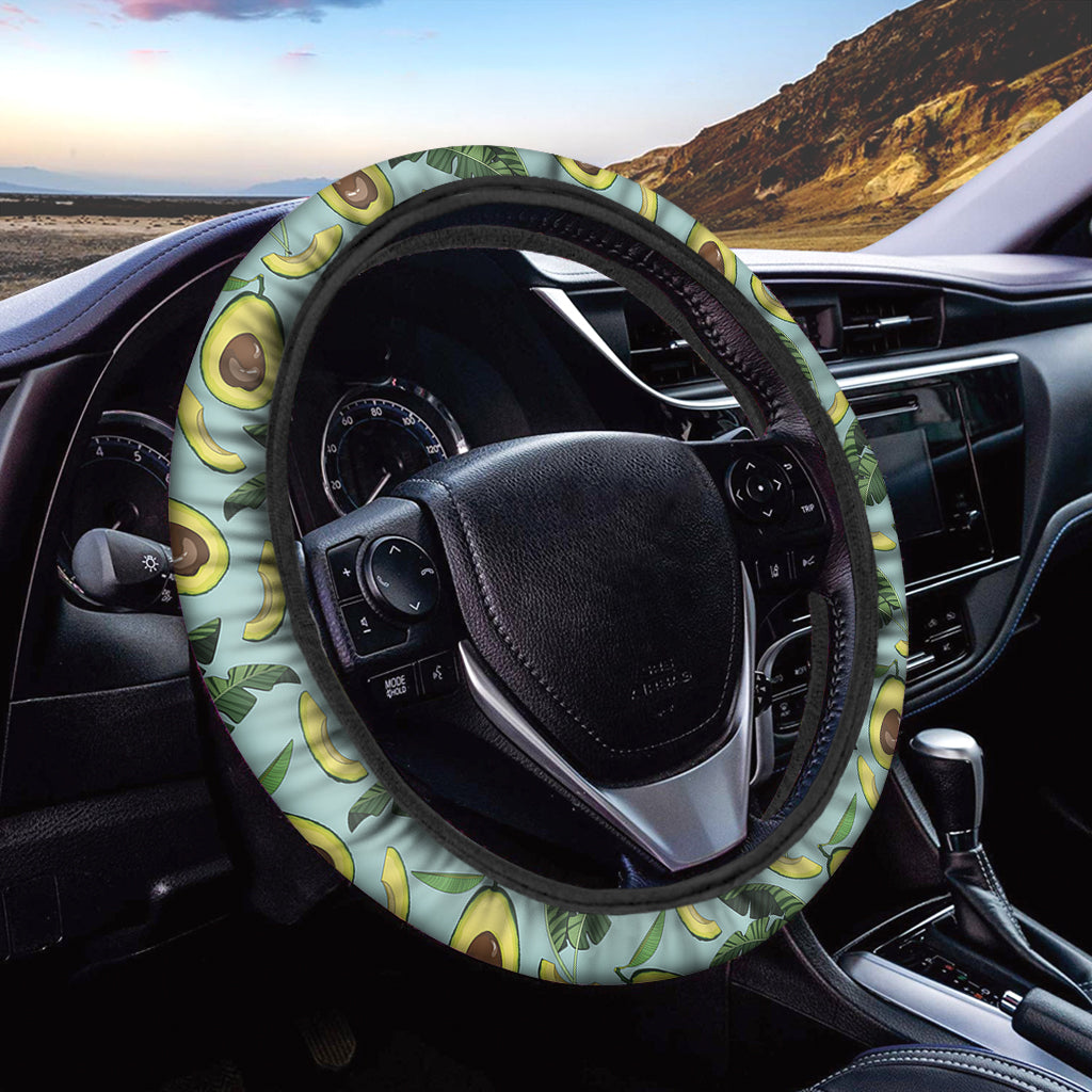 Banana Leaf Avocado Pattern Print Car Steering Wheel Cover