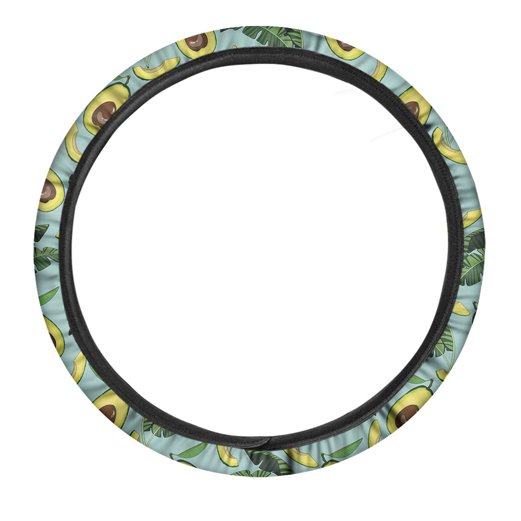 Banana Leaf Avocado Pattern Print Car Steering Wheel Cover