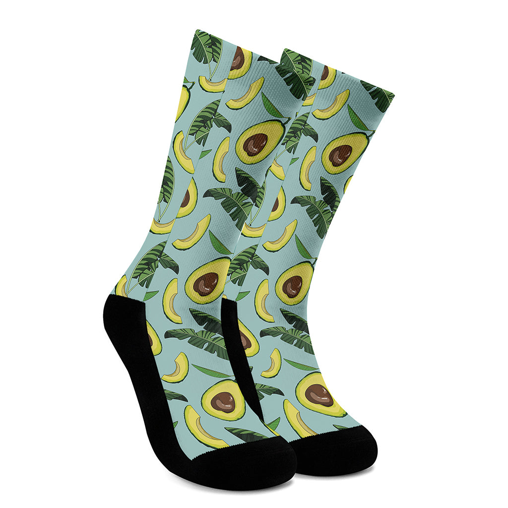 Banana Leaf Avocado Pattern Print Crew Socks