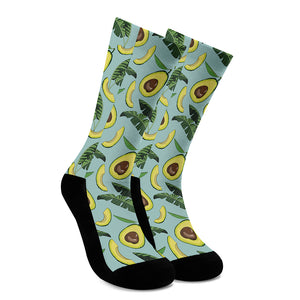 Banana Leaf Avocado Pattern Print Crew Socks