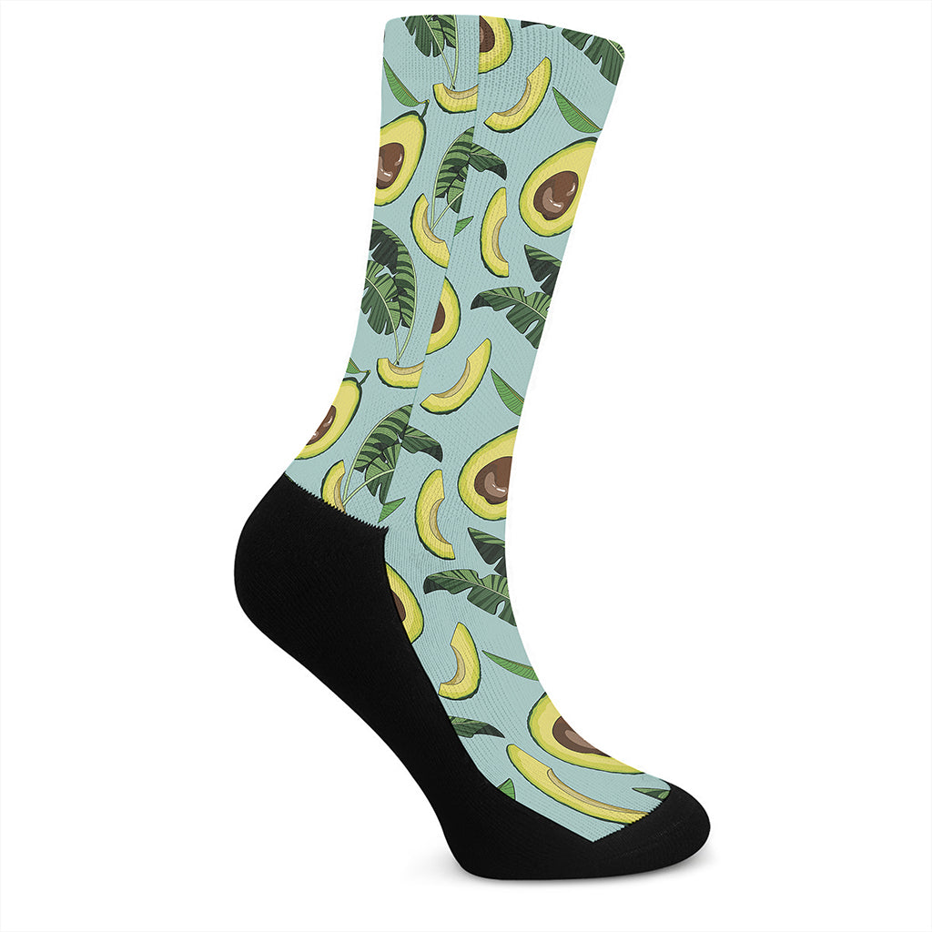 Banana Leaf Avocado Pattern Print Crew Socks