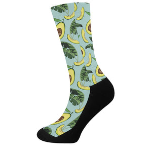 Banana Leaf Avocado Pattern Print Crew Socks