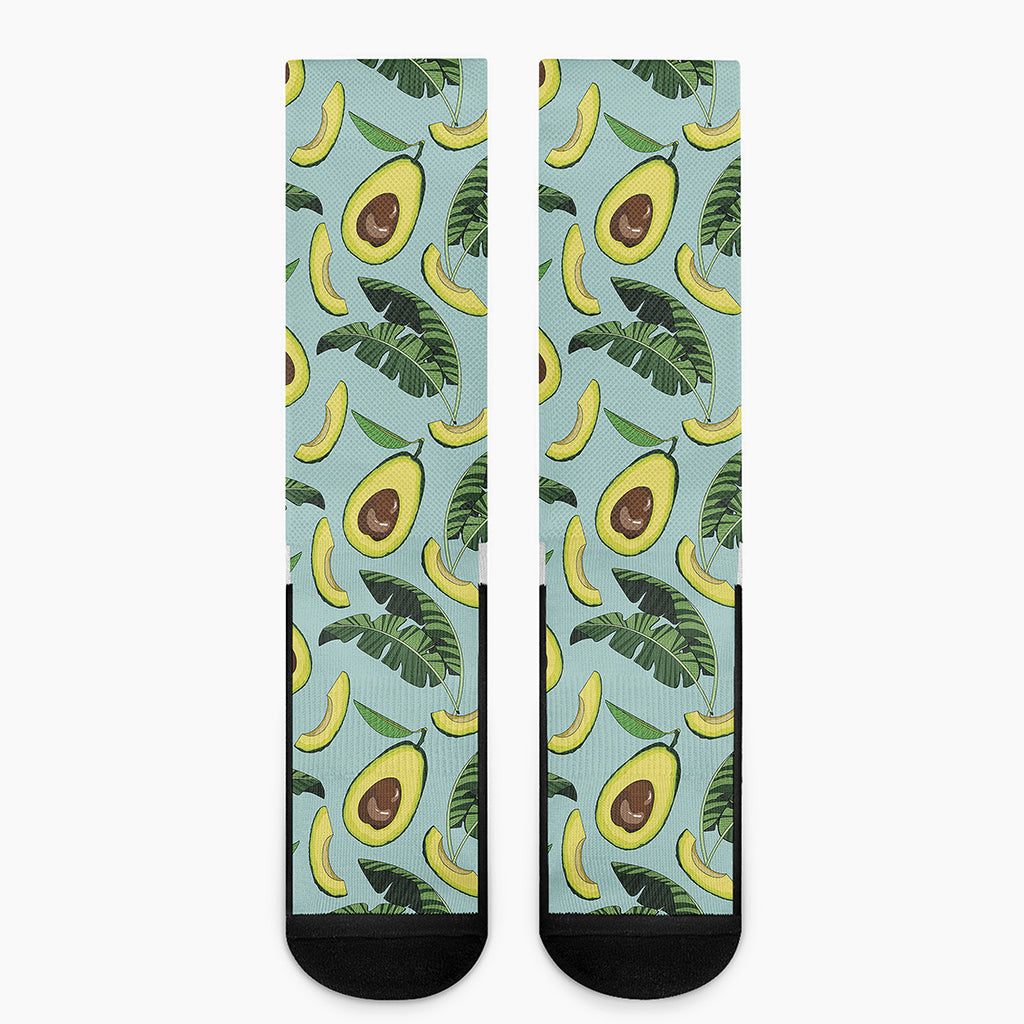 Banana Leaf Avocado Pattern Print Crew Socks