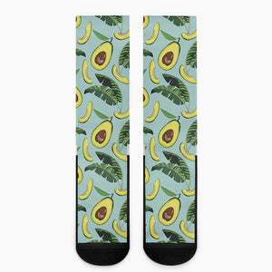 Banana Leaf Avocado Pattern Print Crew Socks