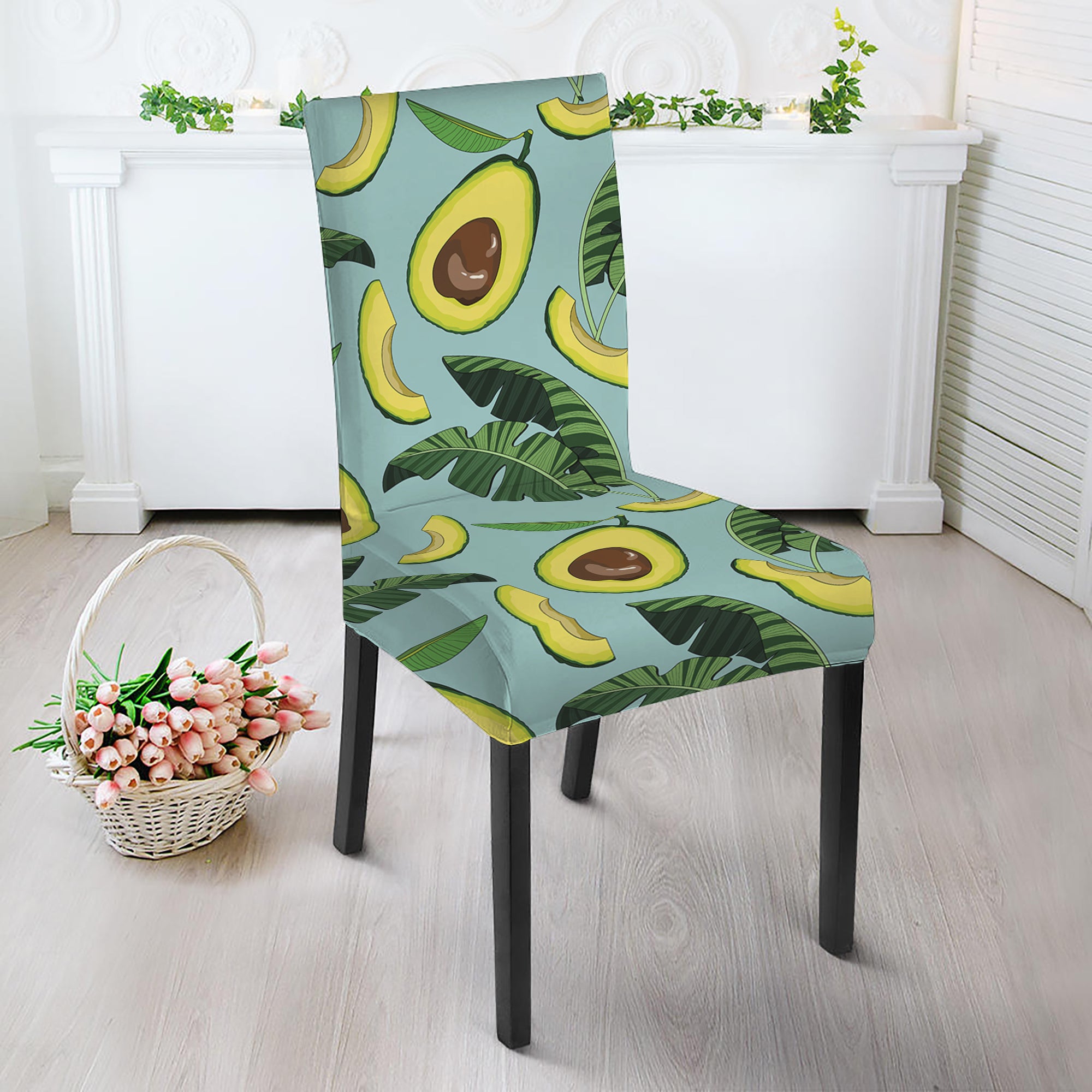 Banana Leaf Avocado Pattern Print Dining Chair Slipcover