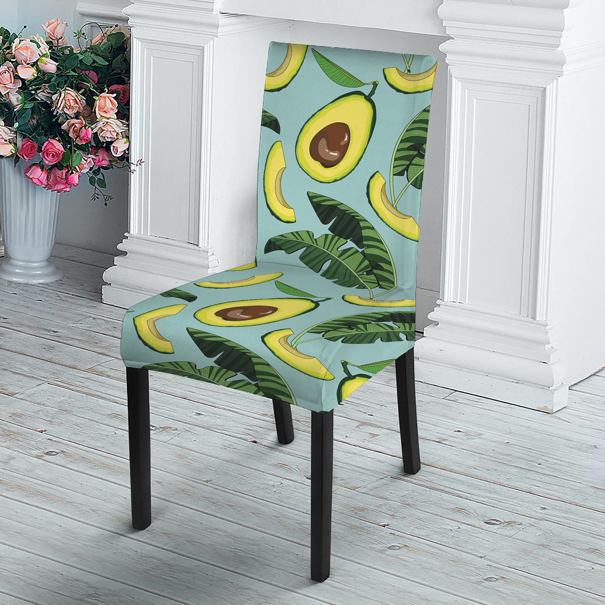 Banana Leaf Avocado Pattern Print Dining Chair Slipcover