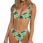 Banana Leaf Avocado Pattern Print Front Bow Tie Bikini