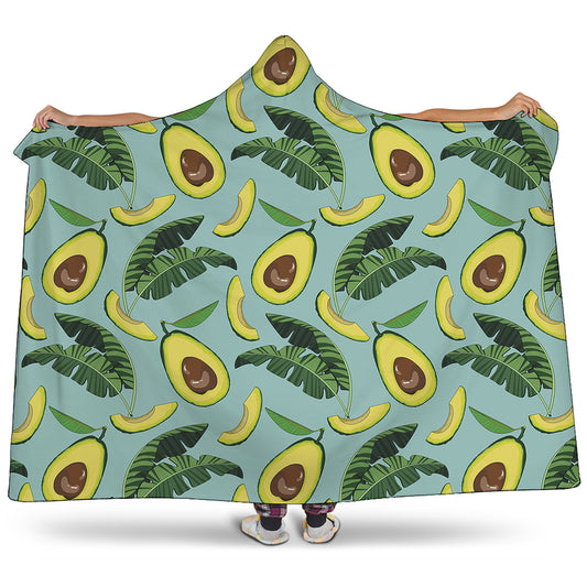 Banana Leaf Avocado Pattern Print Hooded Blanket
