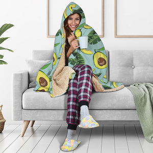 Banana Leaf Avocado Pattern Print Hooded Blanket