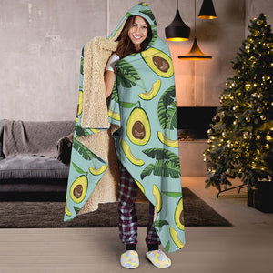 Banana Leaf Avocado Pattern Print Hooded Blanket