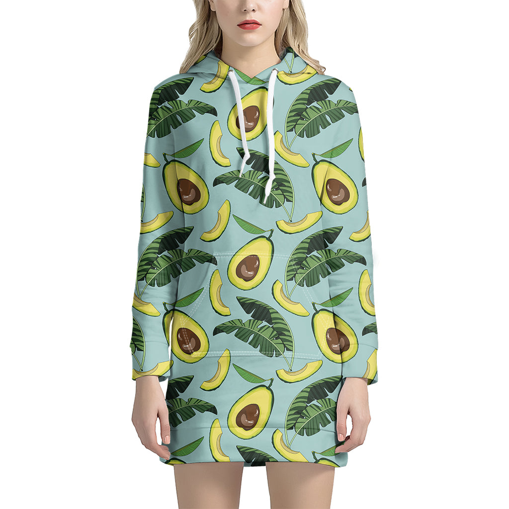 Banana Leaf Avocado Pattern Print Hoodie Dress