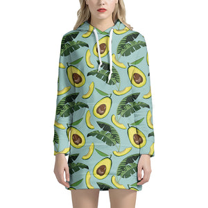 Banana Leaf Avocado Pattern Print Hoodie Dress