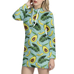 Banana Leaf Avocado Pattern Print Hoodie Dress