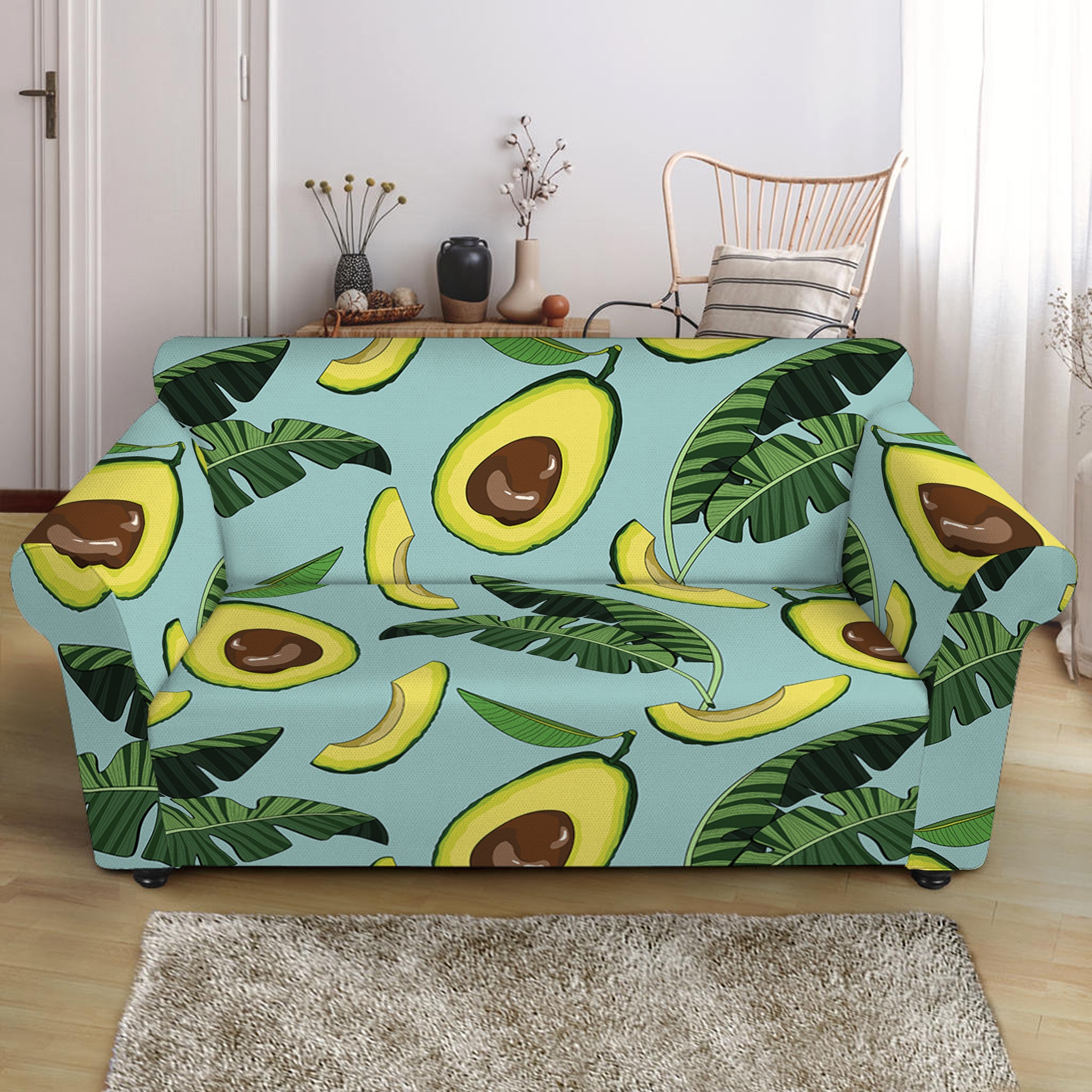 Banana Leaf Avocado Pattern Print Loveseat Slipcover