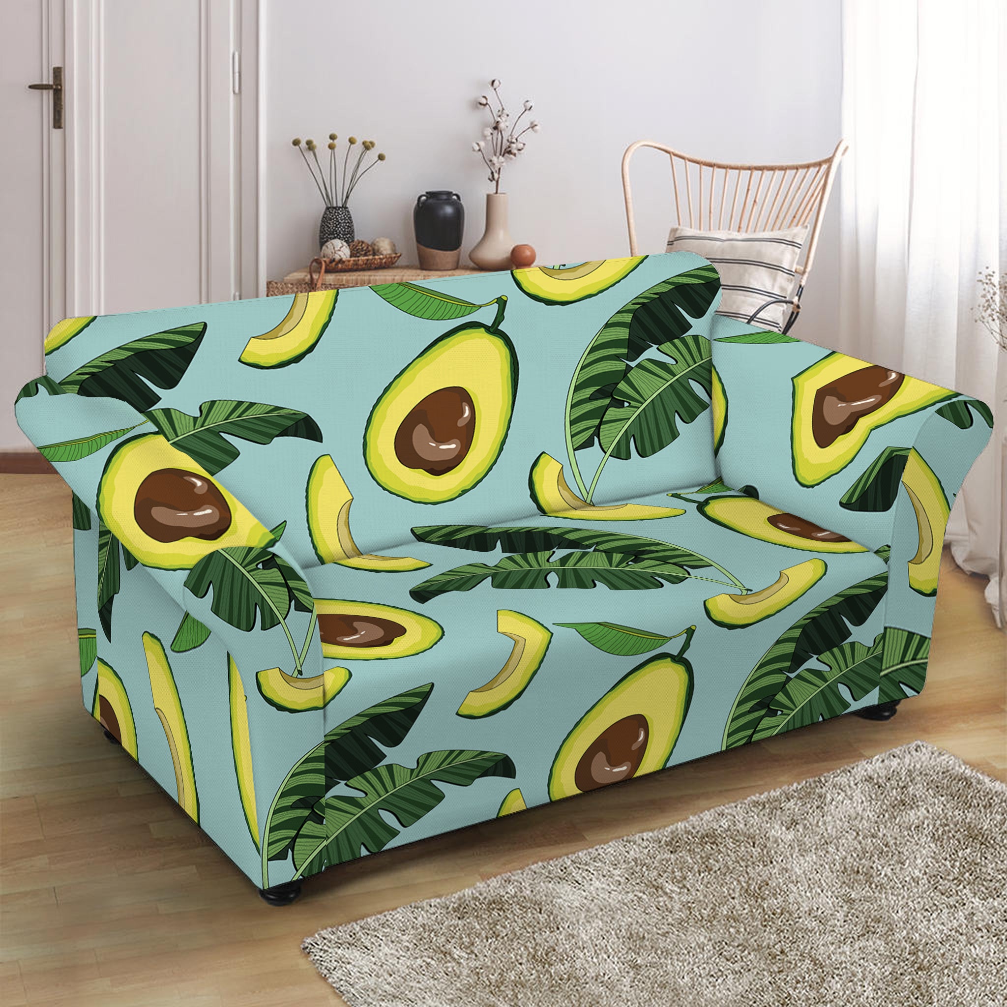 Banana Leaf Avocado Pattern Print Loveseat Slipcover