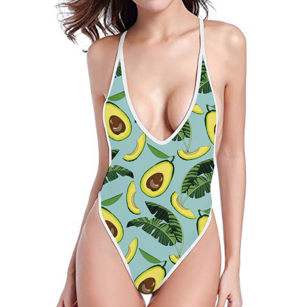 Banana Leaf Avocado Pattern Print One Piece High Cut Swimsuit