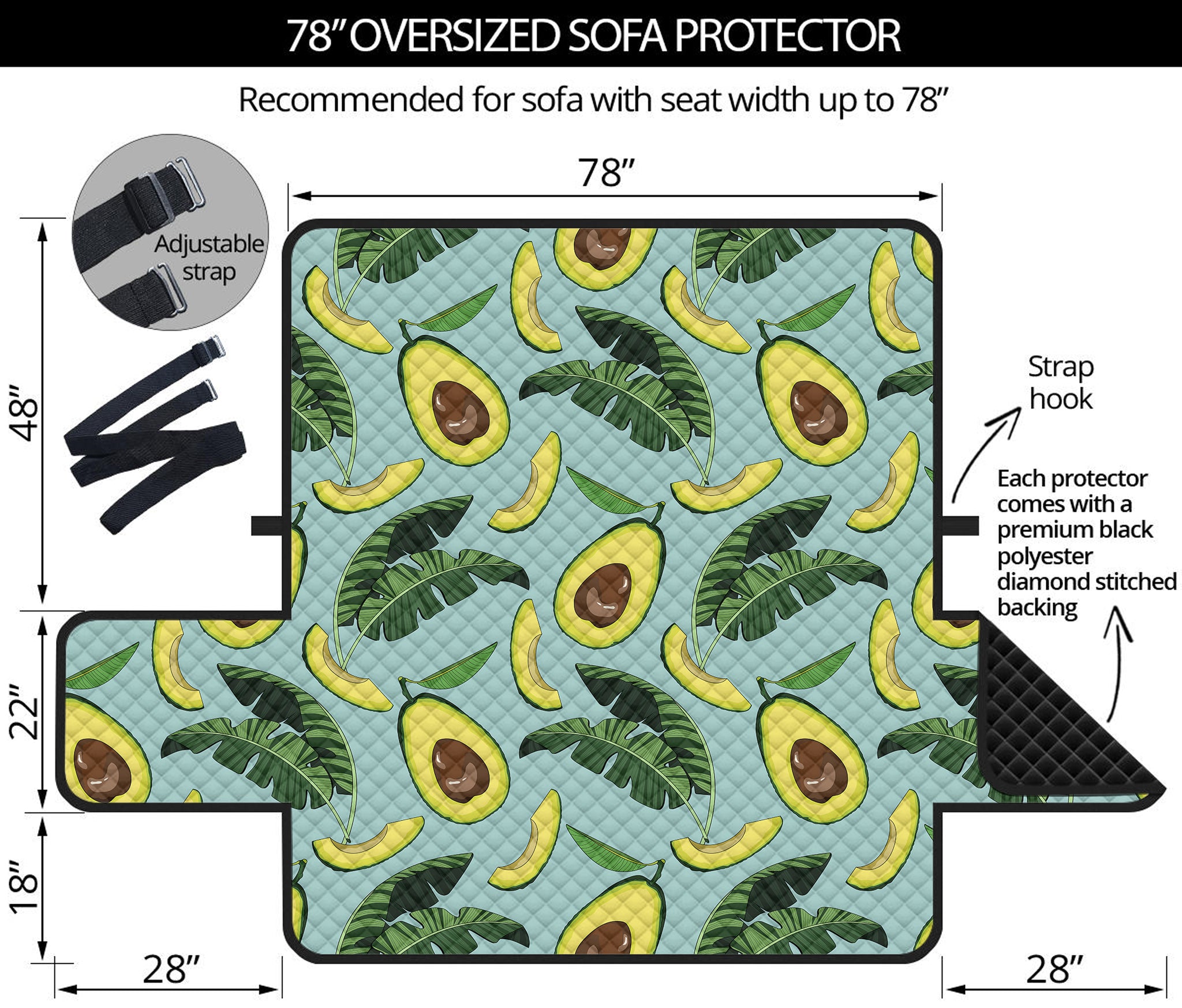 Banana Leaf Avocado Pattern Print Oversized Sofa Protector