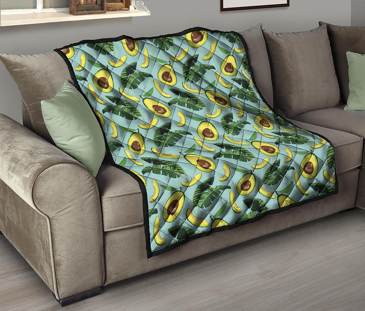 Banana Leaf Avocado Pattern Print Quilt