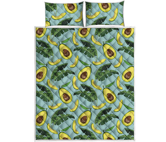 Banana Leaf Avocado Pattern Print Quilt Bed Set