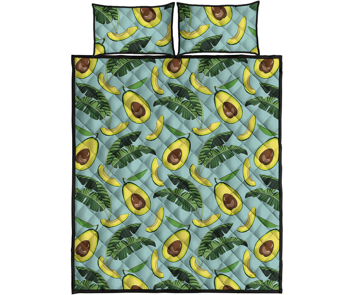 Banana Leaf Avocado Pattern Print Quilt Bed Set