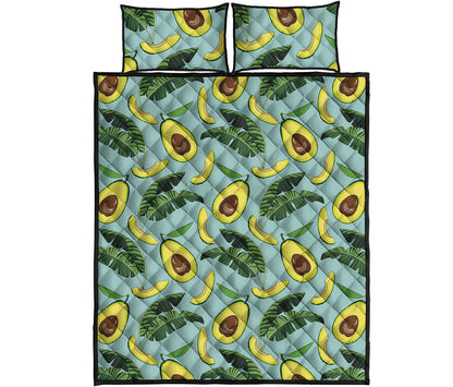 Banana Leaf Avocado Pattern Print Quilt Bed Set