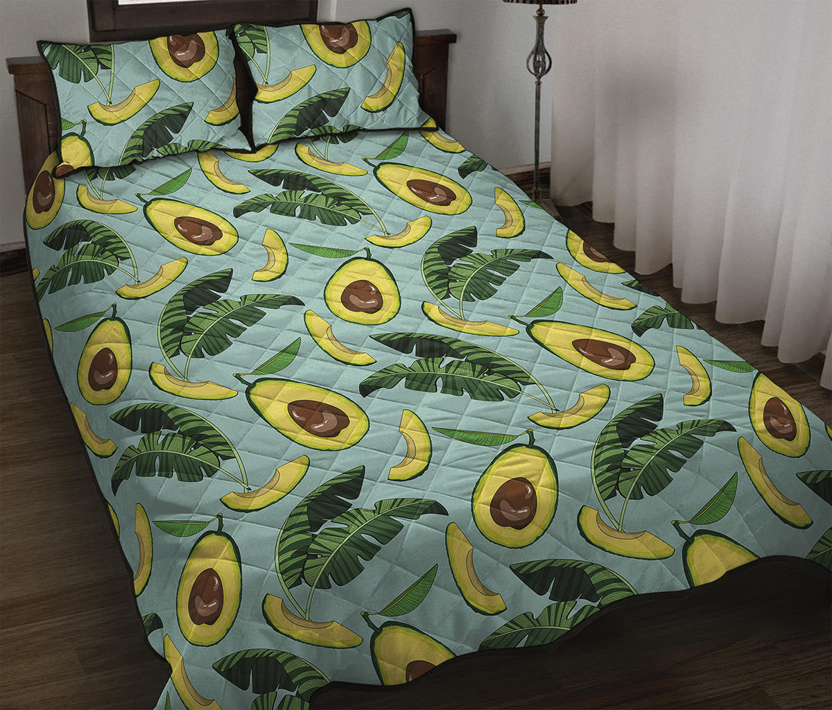 Banana Leaf Avocado Pattern Print Quilt Bed Set