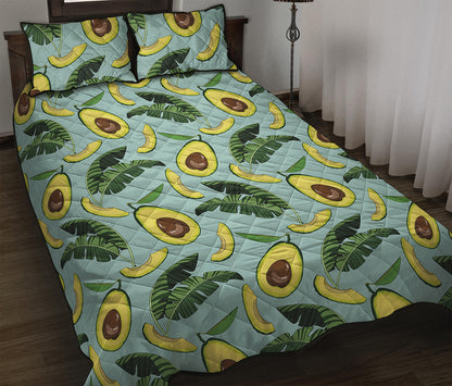 Banana Leaf Avocado Pattern Print Quilt Bed Set