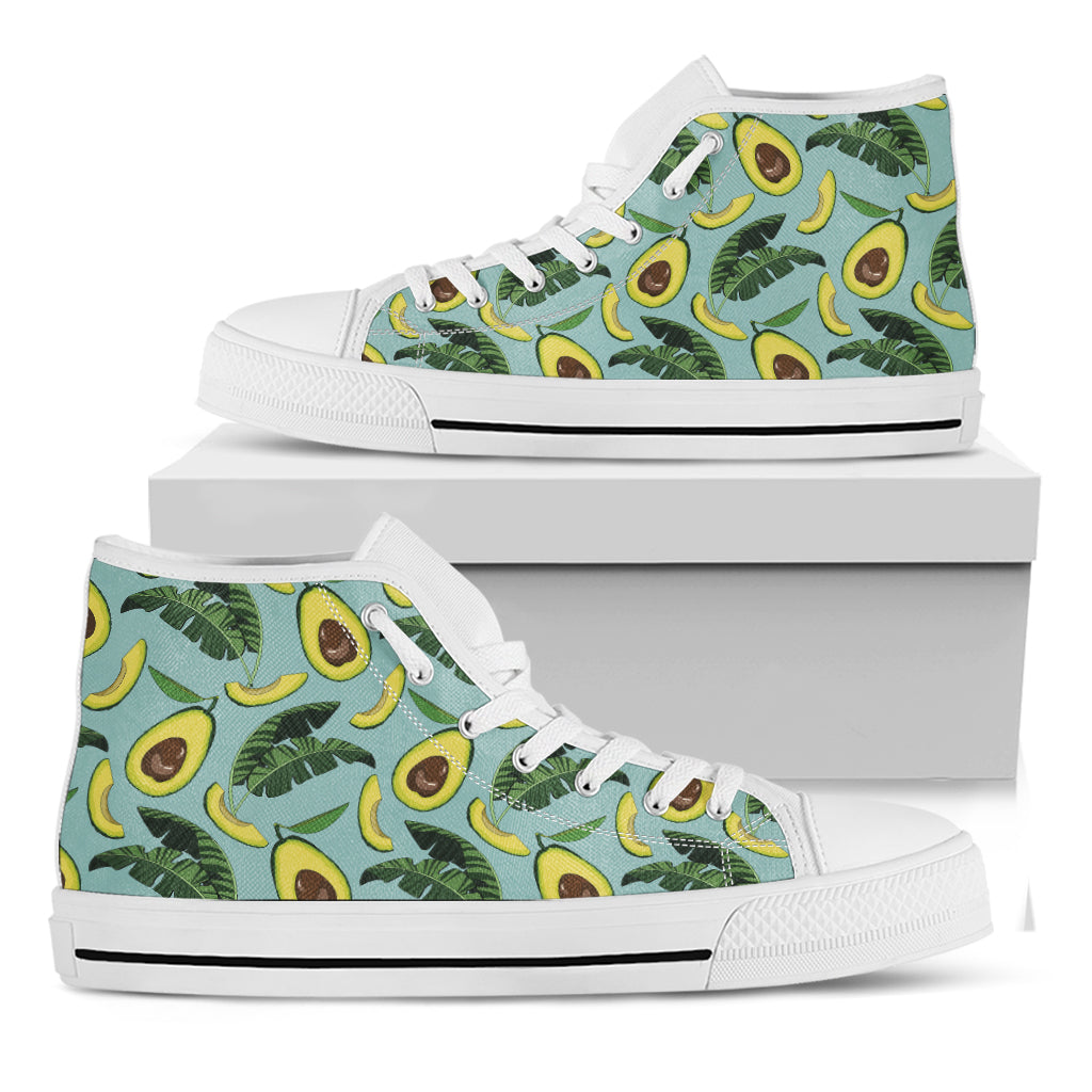 Banana Leaf Avocado Pattern Print White High Top Shoes