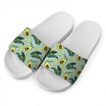 Banana Leaf Avocado Pattern Print White Slide Sandals