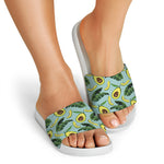 Banana Leaf Avocado Pattern Print White Slide Sandals