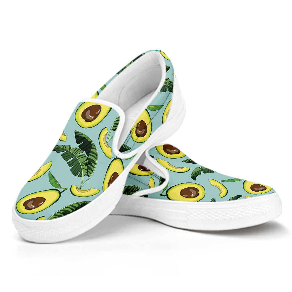 Banana Leaf Avocado Pattern Print White Slip On Shoes