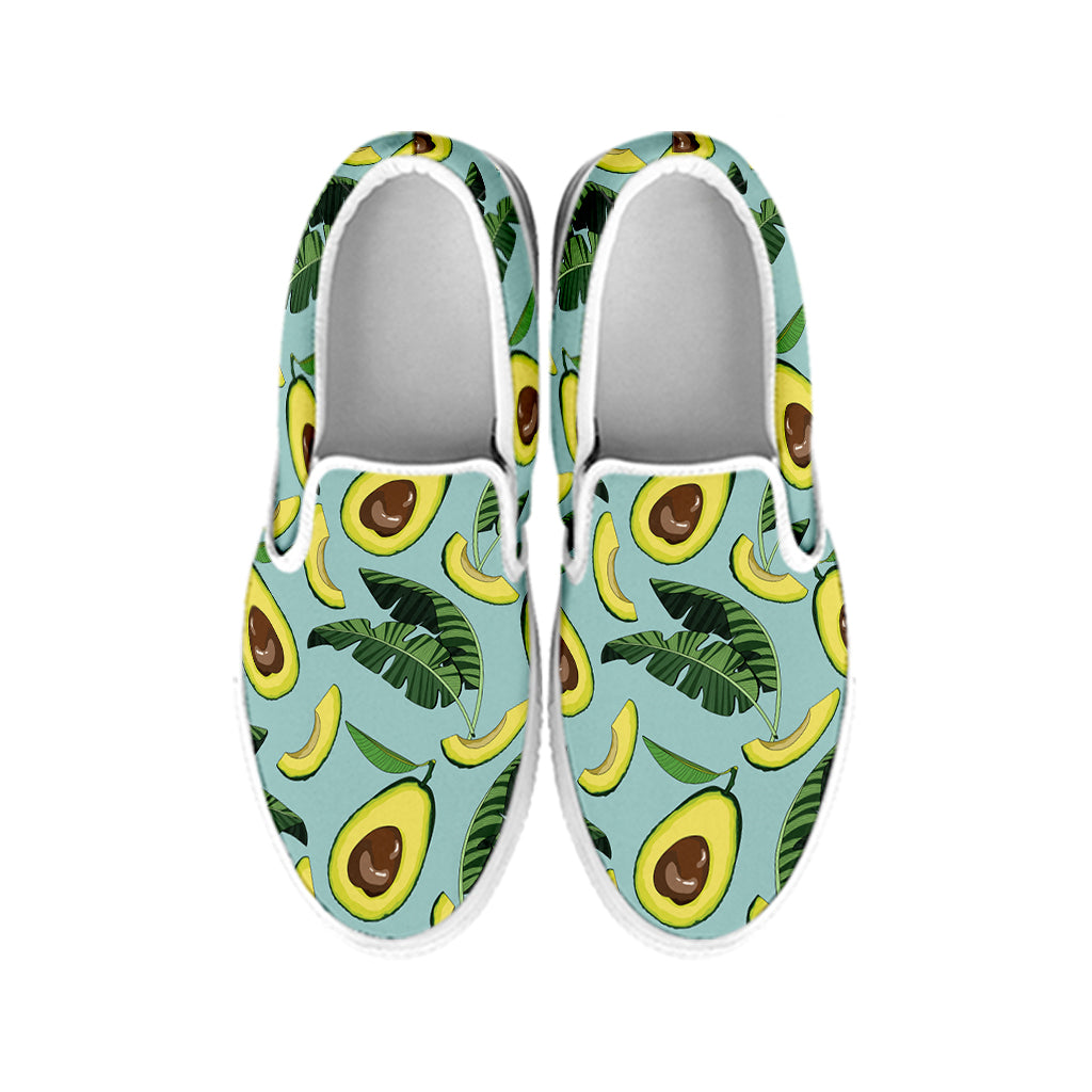 Banana Leaf Avocado Pattern Print White Slip On Shoes