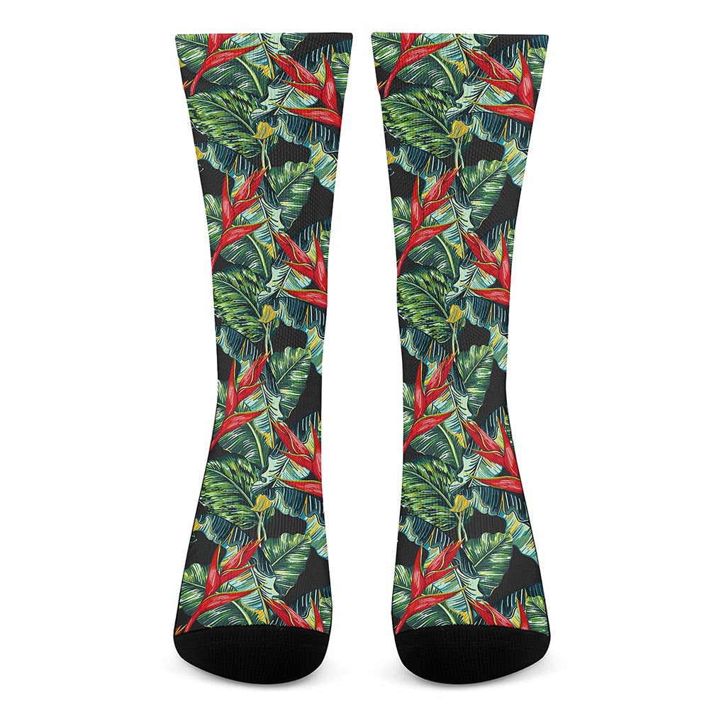 Banana Leaf Hawaiian Pattern Print Crew Socks