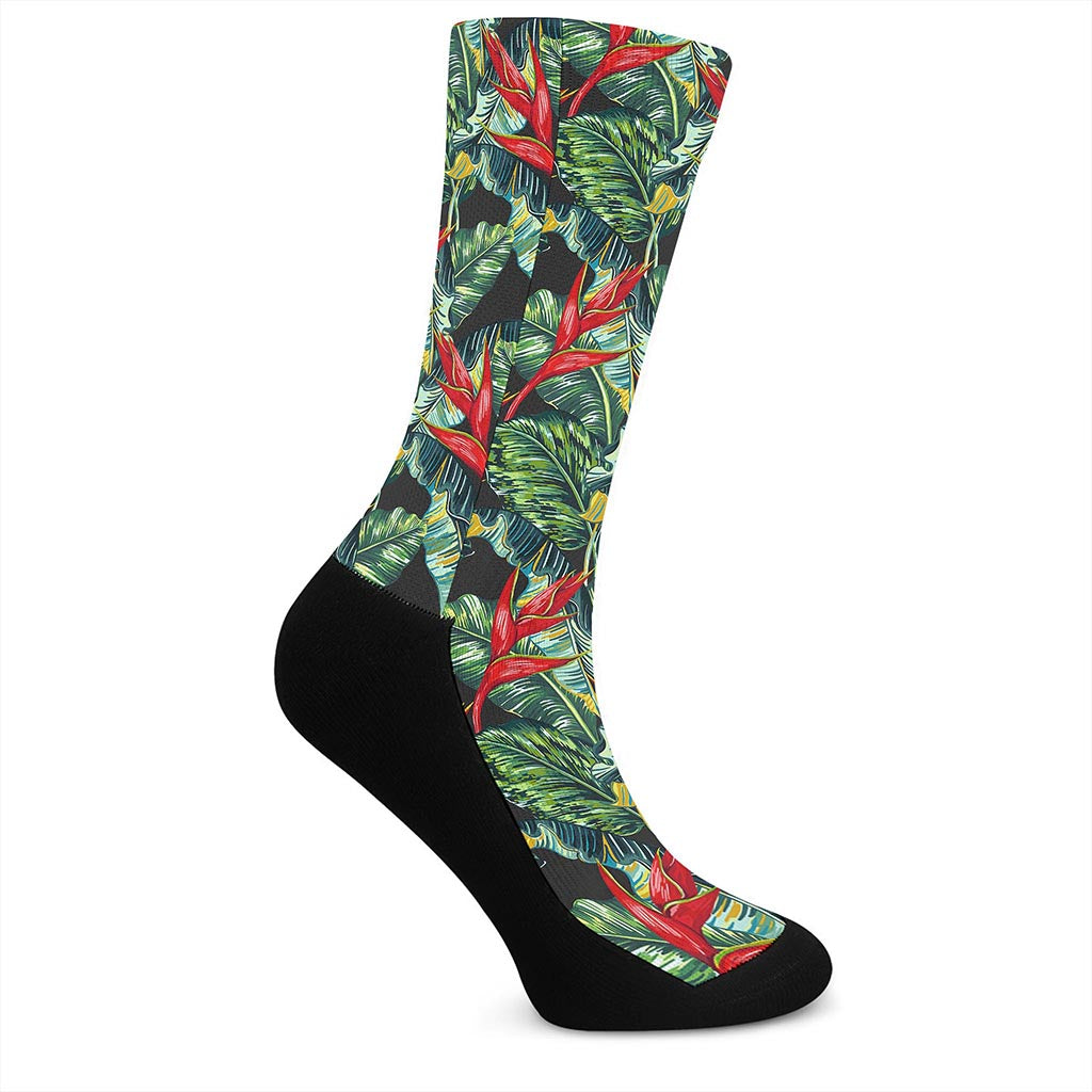 Banana Leaf Hawaiian Pattern Print Crew Socks