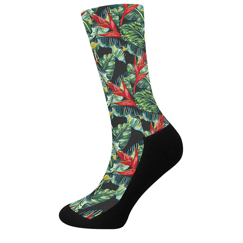 Banana Leaf Hawaiian Pattern Print Crew Socks