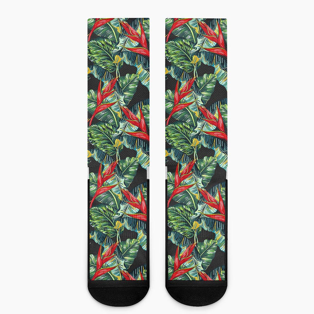 Banana Leaf Hawaiian Pattern Print Crew Socks