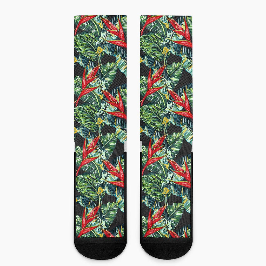 Banana Leaf Hawaiian Pattern Print Crew Socks