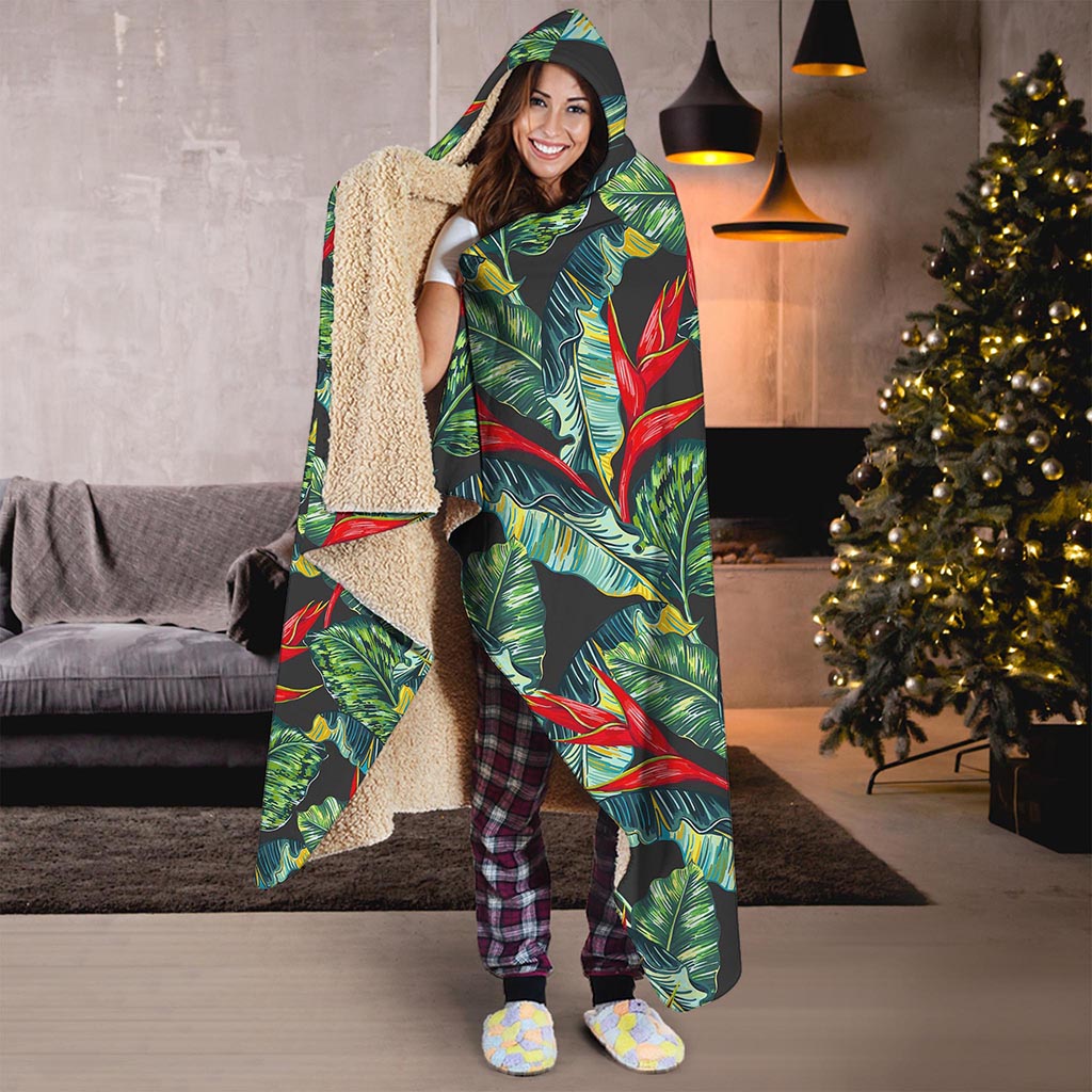 Banana Leaf Hawaiian Pattern Print Hooded Blanket