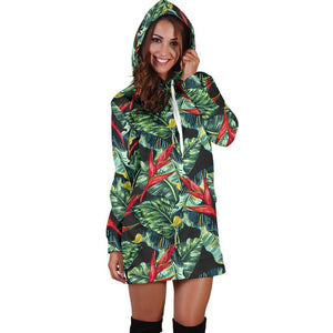 Banana Leaf Hawaiian Pattern Print Hoodie Dress GearFrost