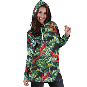 Banana Leaf Hawaiian Pattern Print Hoodie Dress GearFrost