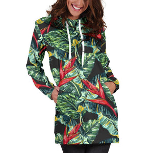 Banana Leaf Hawaiian Pattern Print Hoodie Dress GearFrost