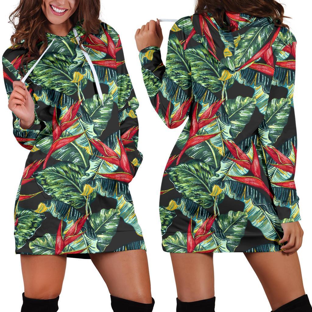 Banana Leaf Hawaiian Pattern Print Hoodie Dress GearFrost