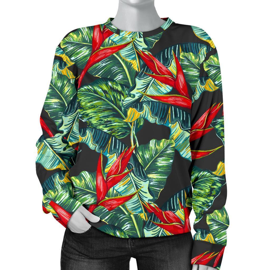 Banana Leaf Hawaiian Pattern Print Women's Crewneck Sweatshirt GearFrost