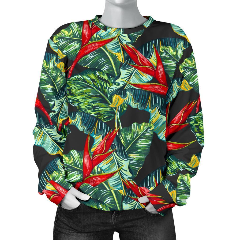 Banana Leaf Hawaiian Pattern Print Women's Crewneck Sweatshirt GearFrost