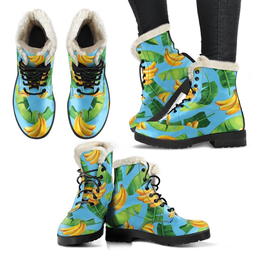 Banana Leaf Pattern Print Comfy Boots GearFrost