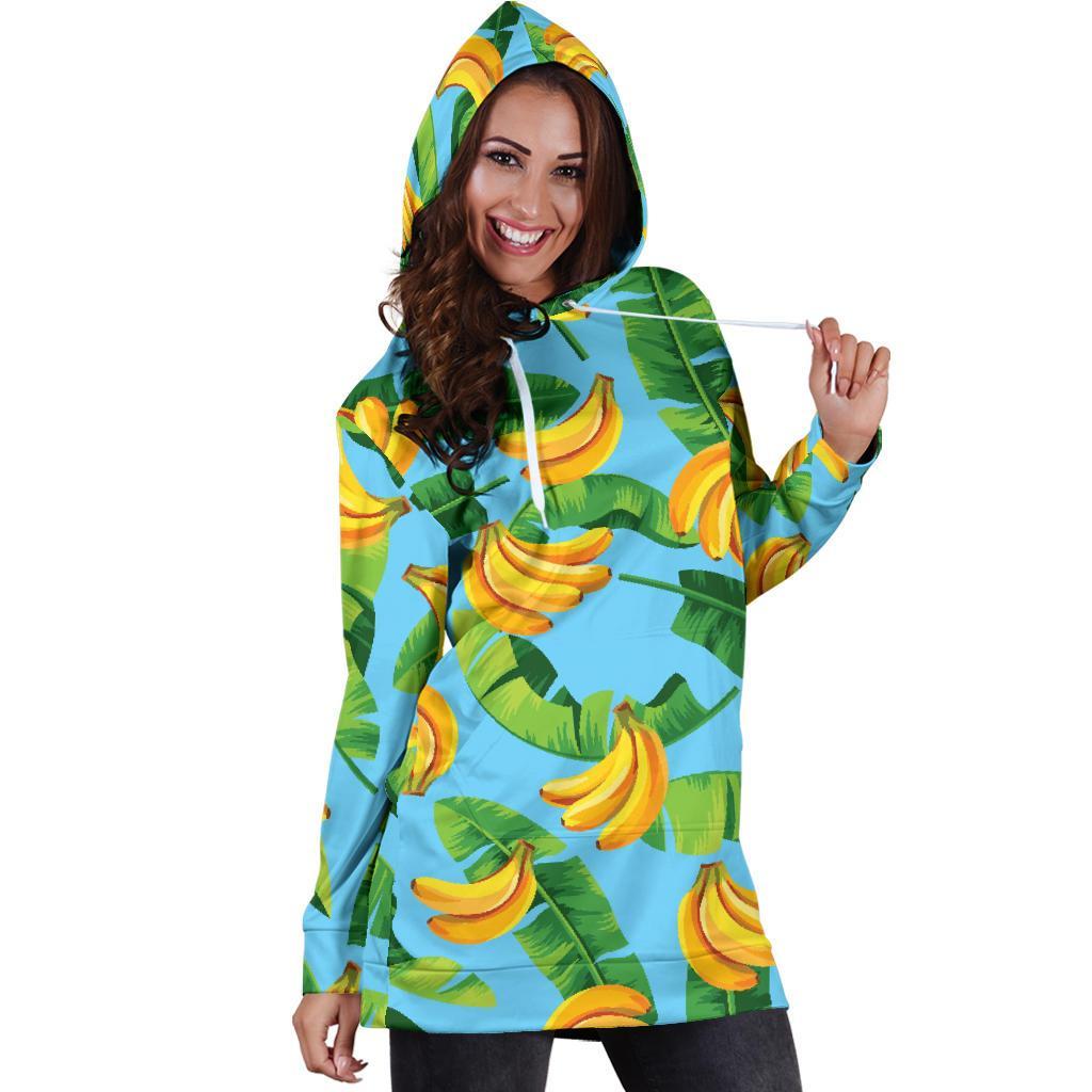 Banana Leaf Pattern Print Hoodie Dress GearFrost